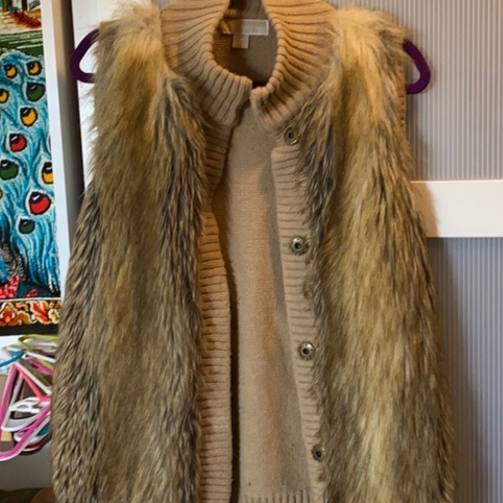 Michael Kors Tan and Brown Faux Fur Vest